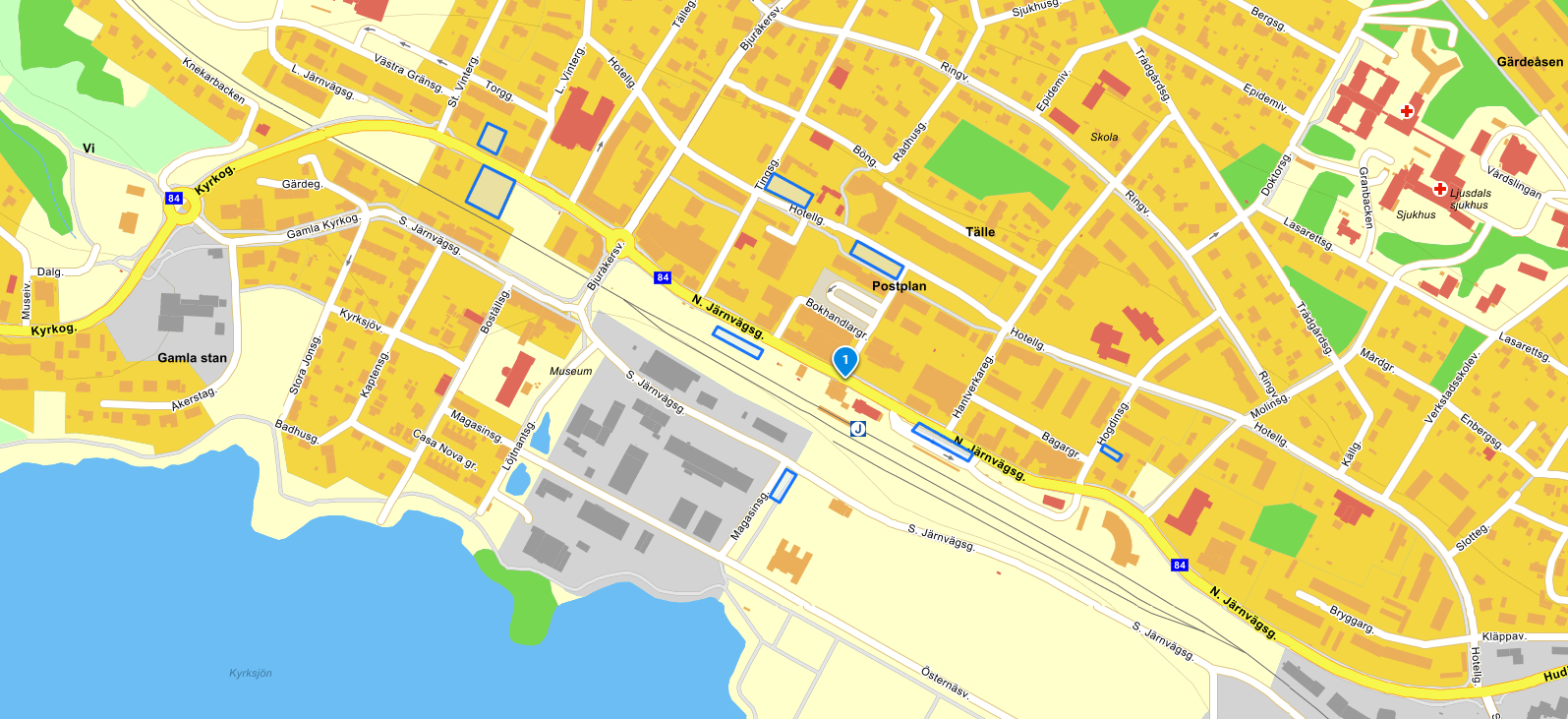 Karta över centrala Ljusdal angående 24-timmarsparkering
